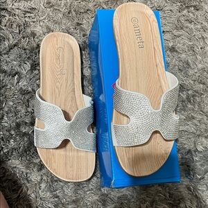 Women's Silver Slide Sandals